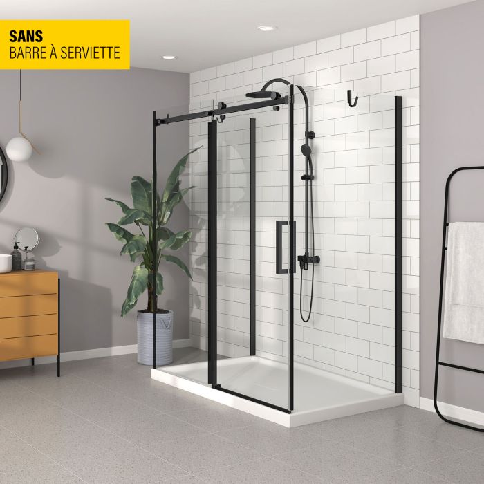 Porte de douche 60 po x Bellini 42 po noir mat sur mur