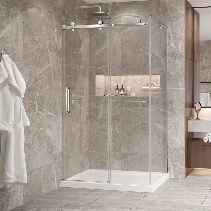 Porte de douche 48 po x Bellini 2.0 32 po en coin chrome fermeture sur mur mur à gauche porte à gauche