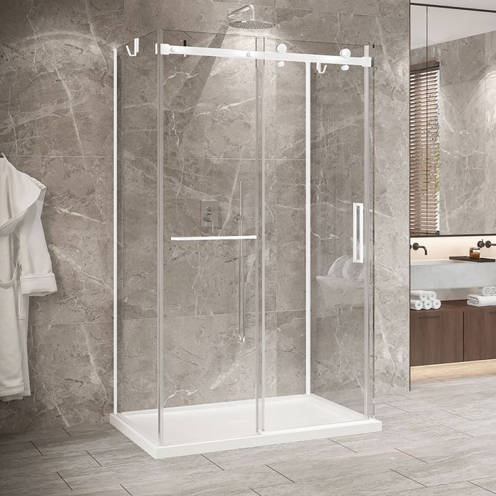 Porte de douche 48 po x Bellini 2.0 32 po blanc mat sur mur