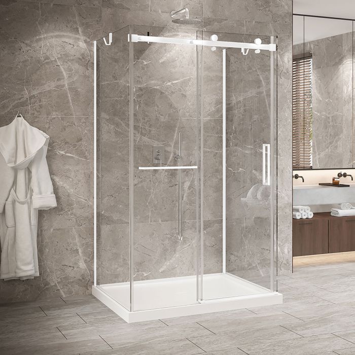 Porte de douche 48 po x Bellini 2.0 42 po blanc mat sur mur