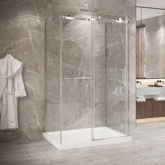 Porte de douche 48 po x Bellini 2.0 42 po chrome sur mur