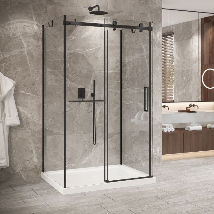 Porte de douche 48 po x Bellini 2.0 42 po noir mat sur mur