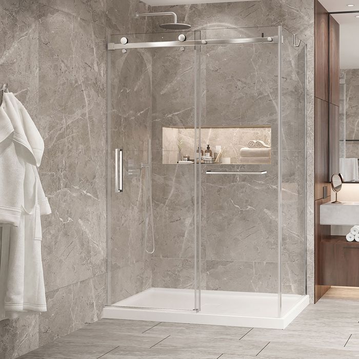 Porte de douche 54 po x Bellini 2.0 32 po en coin chrome fermeture sur mur mur à gauche porte à gauche