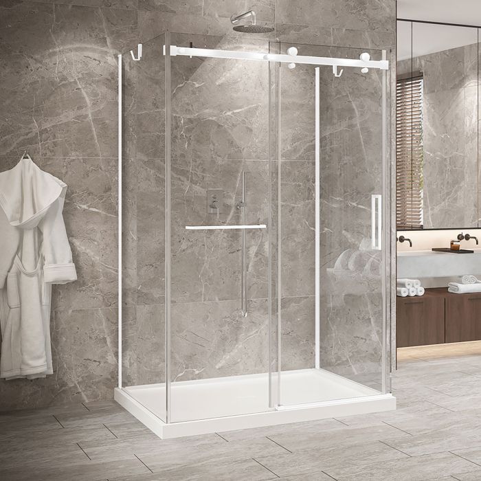 Porte de douche 54 po x Bellini 2.0 42 po blanc mat sur mur
