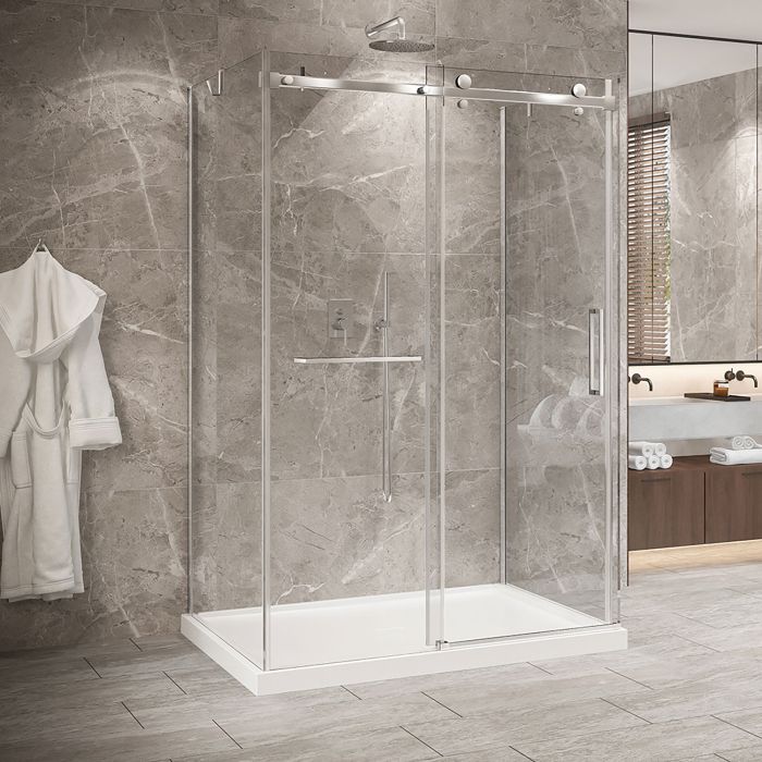Porte de douche 54 po x Bellini 2.0 42 po chrome sur mur