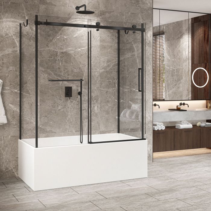 Porte de baignoire 60 po x Bellini 2.0 32 po noir mat sur mur