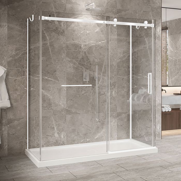 Porte de douche 72 po x Bellini 2.0 32 po blanc mat sur mur