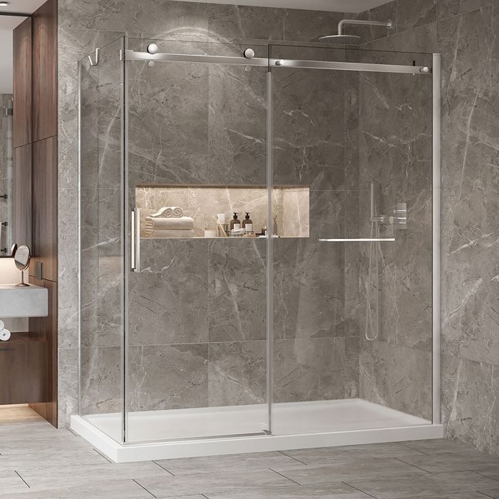 Porte de douche 72 po x Bellini 2.0 36 po en coin chrome fermeture sur retour mur à droite porte à gauche