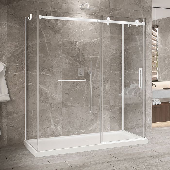 Porte de douche 72 po x Bellini 2.0 36 po blanc mat sur mur