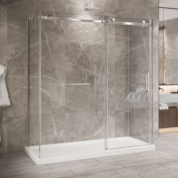Porte de douche 72 po x Bellini 2.0 36 po chrome sur mur