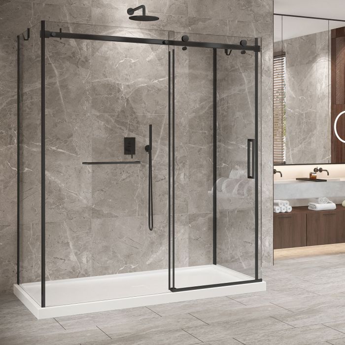 Porte de douche 72 po x Bellini 2.0 36 po noir mat sur mur