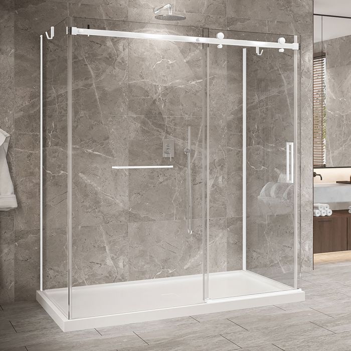Porte de douche 72 po x Bellini 2.0 42 po blanc mat sur mur