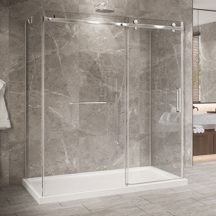 Porte de douche 72 po x Bellini 2.0 42 po chrome sur mur