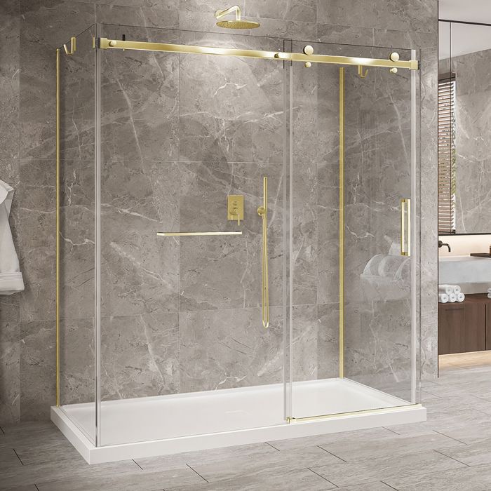 Porte de douche 72 po x Bellini 2.0 42 po or brossé sur mur en or brossé