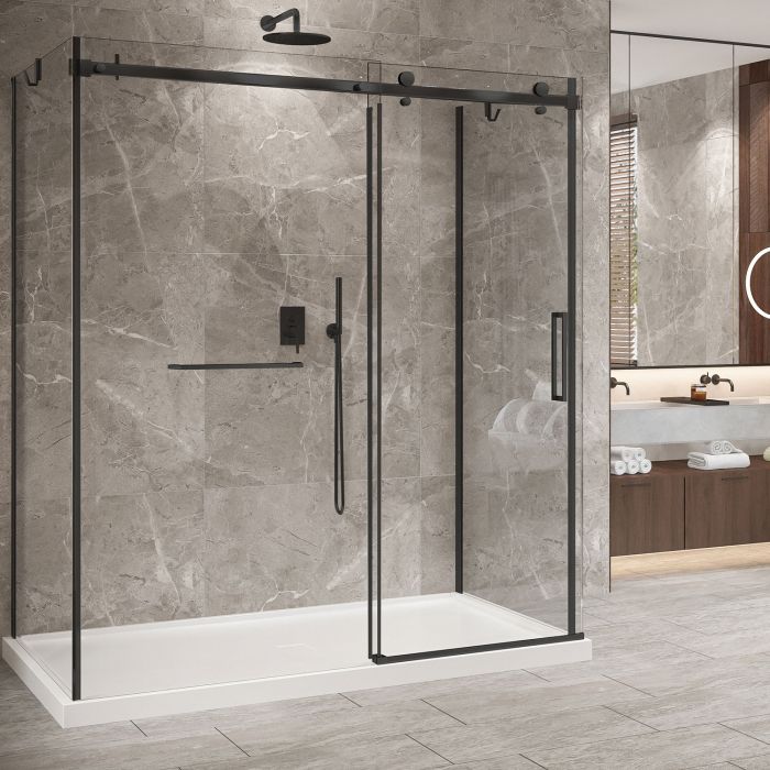 Porte de douche 72 po x Bellini 2.0 42 po noir mat sur mur