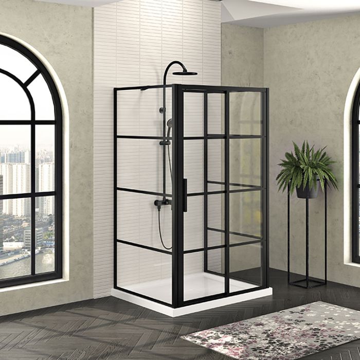 Porte de douche 48 po x Mecanex 42 po noir mat sur mur porte à gauche