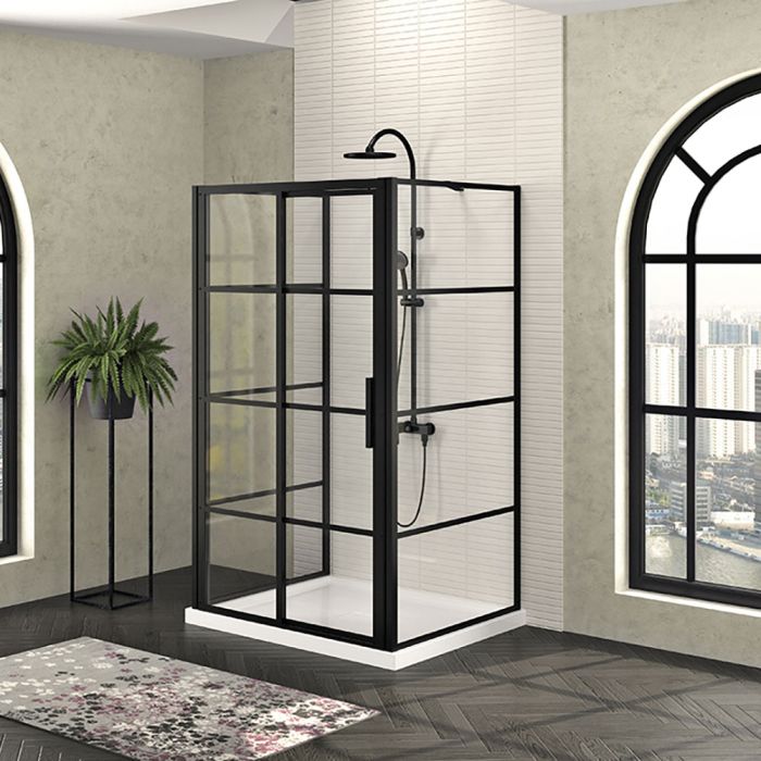Porte de douche 48 po x Mecanex 42 po noir mat sur mur porte à droite