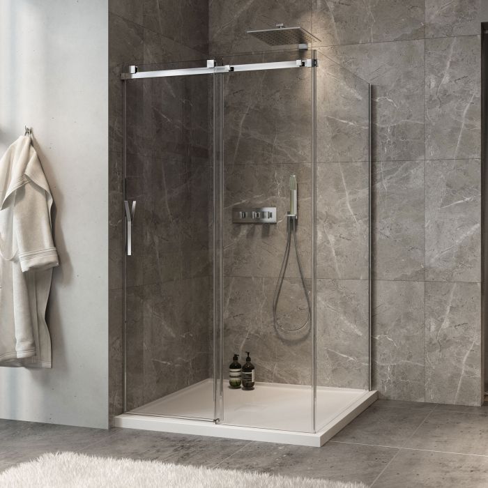 Porte de douche 48 po x Minia 42 po en coin chrome fermeture sur mur mur à gauche porte à gauche