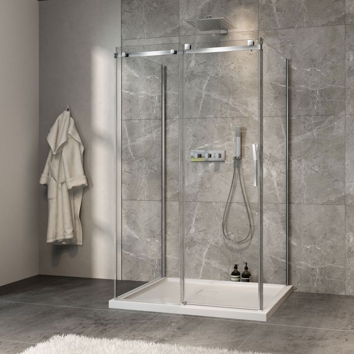Porte de douche 48 po x Minia 32 po chrome sur mur