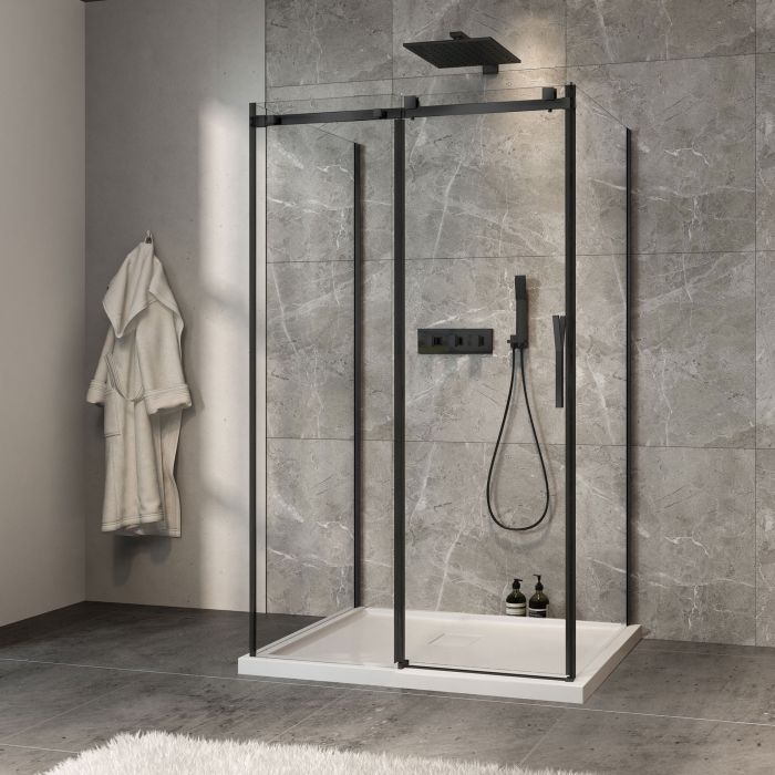 Porte de douche 48 po x Minia 36 po noir mat sur mur