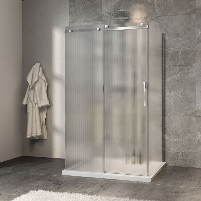Porte de douche 48 po x Minia 36 po chrome sur mur porte à droite en chrome et verre flûte