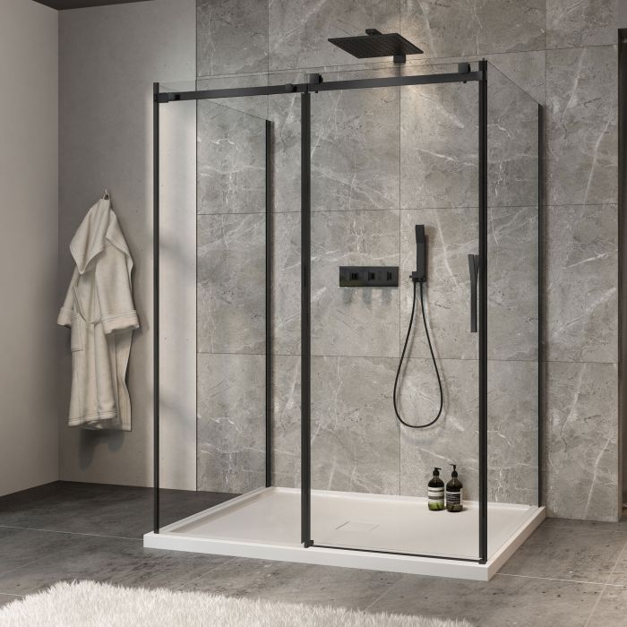 Porte de douche 60 po x Minia 42 po noir mat sur mur