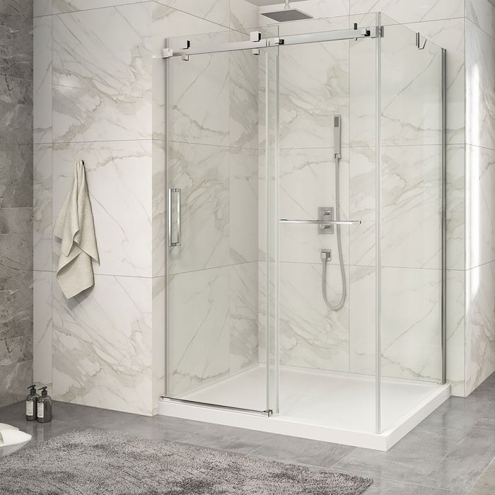 Porte de douche 54 po x Piazza 2.0 42 po en coin chrome fermeture sur mur mur à gauche porte à gauche