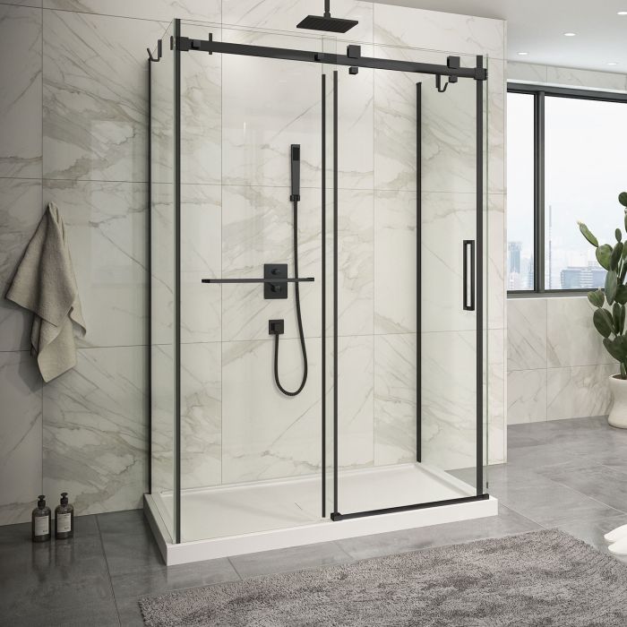 Porte de douche 54 po x Piazza 2.0 32 po noir mat sur mur