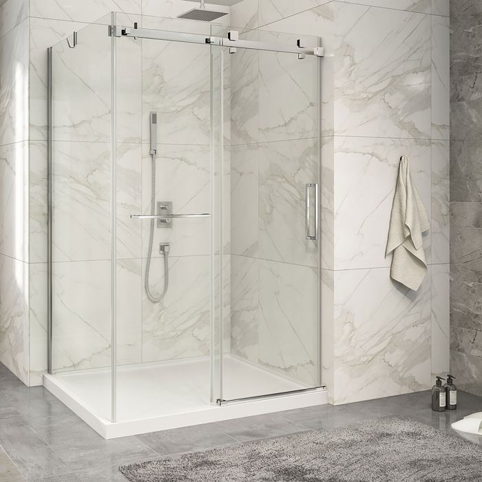 Porte de douche 54 po x Piazza 2.0 42 po en coin chrome fermeture sur mur mur à droite