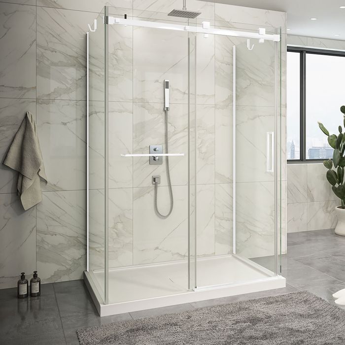 Porte de douche 54 po x Piazza 2.0 42 po blanc mat sur mur