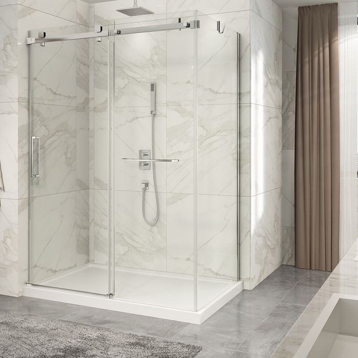 Porte de douche 60 po x Piazza 2.0 32 po en coin chrome fermeture sur mur mur à gauche porte à gauche