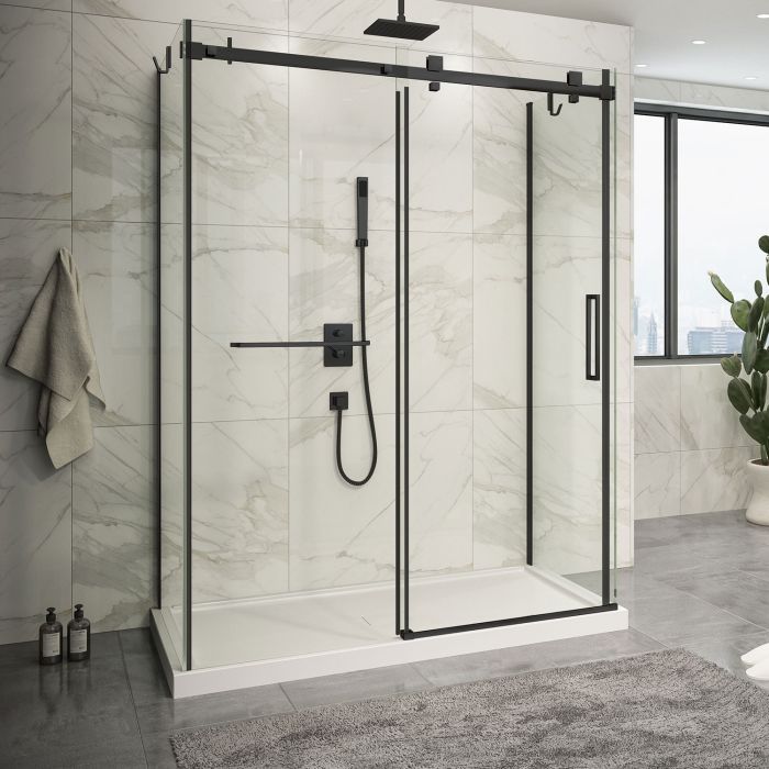 Porte de douche 60 po x Piazza 2.0 32 po noir mat sur mur