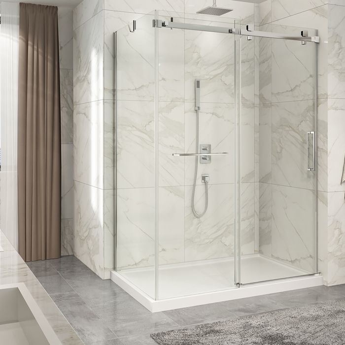 Porte de douche 60 po x Piazza 2.0 36 po en coin chrome fermeture sur mur mur à droite