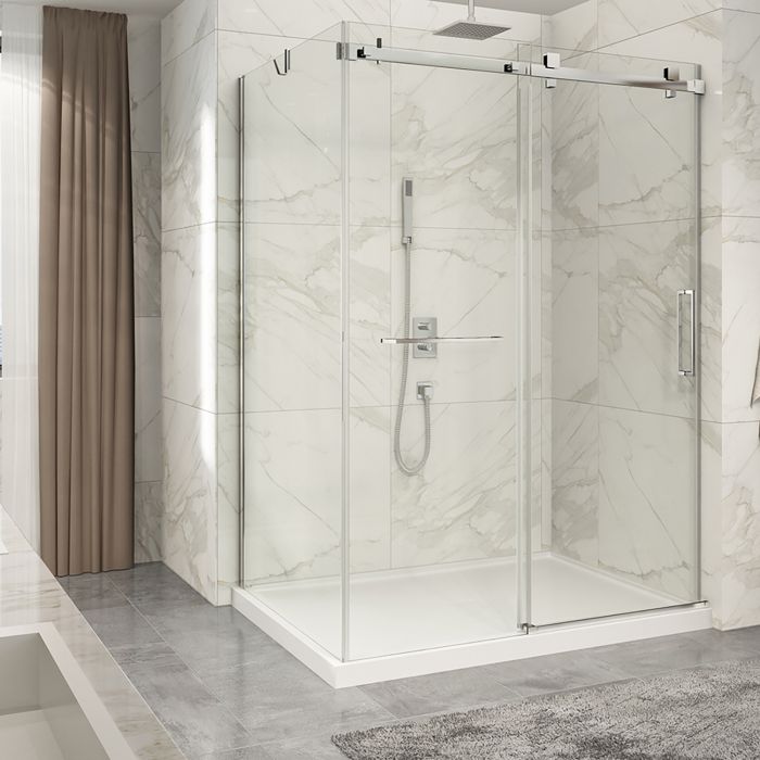 Porte de douche 60 po x Piazza 2.0 42 po en coin chrome fermeture sur mur mur à droite