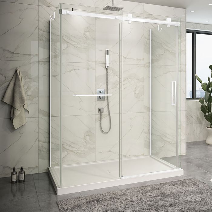 Porte de douche 60 po x Piazza 2.0 42 po blanc mat sur mur