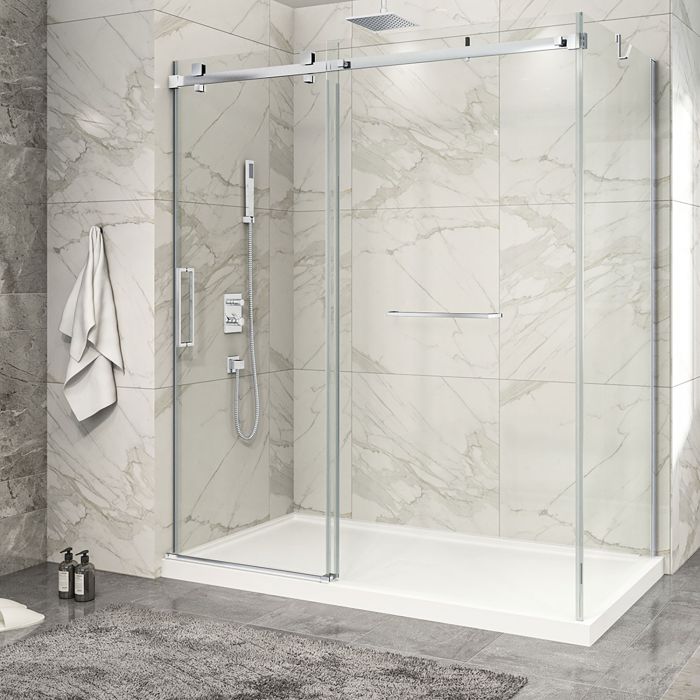 Porte de douche 72 po x Piazza 2.0 32 po en coin chrome fermeture sur mur mur à gauche porte à gauche