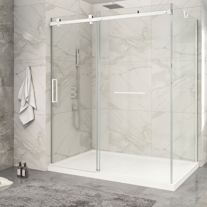 Porte de douche 72 po x Piazza 2.0 42 po en coin blanc mat fermeture sur mur mur à gauche porte à gauche