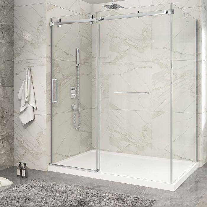 Porte de douche 72 po x Piazza 2.0 42 po en coin chrome fermeture sur mur mur à gauche porte à gauche