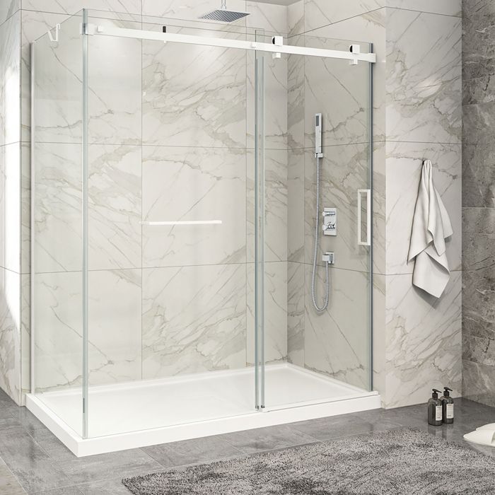 Porte de douche 72 po x Piazza 2.0 32 po en coin blanc mat fermeture sur mur mur à droite porte à droite