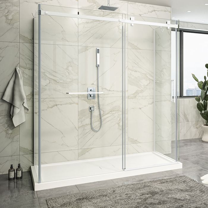 Porte de douche 72 po x Piazza 2.0 32 po blanc mat sur mur