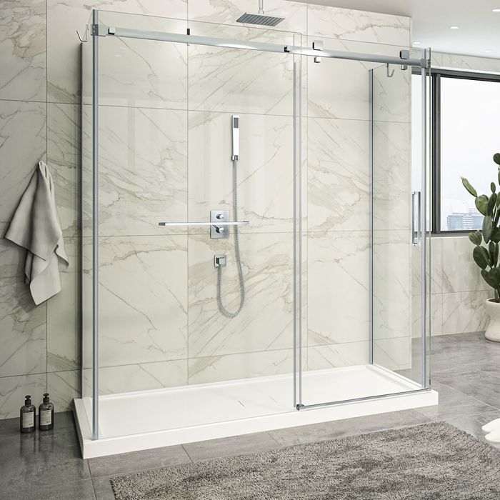 Porte de douche 72 po x Piazza 2.0 36 po chrome sur mur