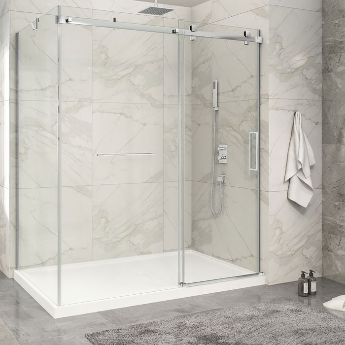 Porte de douche 72 po x Piazza 2.0 42 po en coin chrome fermeture sur mur mur à droite