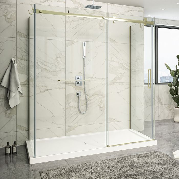 Porte de douche 72 po x Piazza 2.0 42 po or brossé sur mur en or brossé