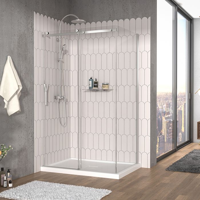 Porte de douche 48 po x Vaia 32 po en coin chrome fermeture sur mur mur à gauche porte à gauche
