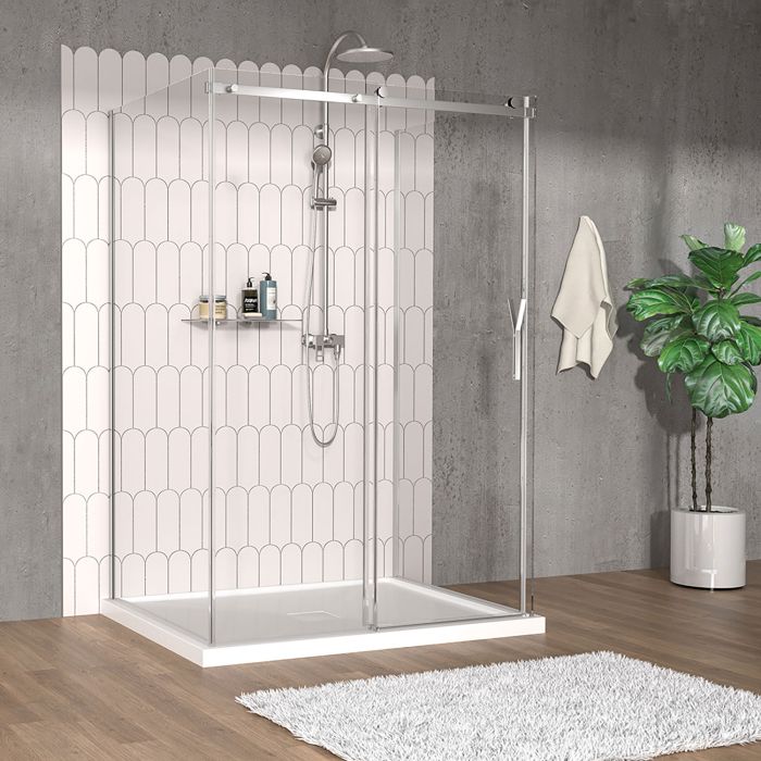 Porte de douche 54 po x Vaia 42 po chrome sur mur