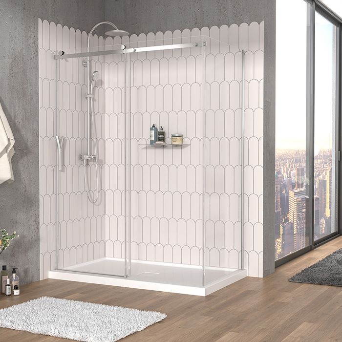 Porte de douche 60 po x Vaia 32 po en coin chrome fermeture sur mur mur à gauche porte à gauche