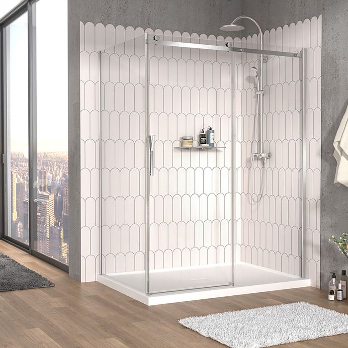 Porte de douche 60 po x Vaia 42 po en coin chrome fermeture sur retour mur à droite porte à gauche