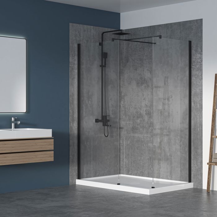 Écran de douche 36 po x Walk-in 36 po noir mat en coin