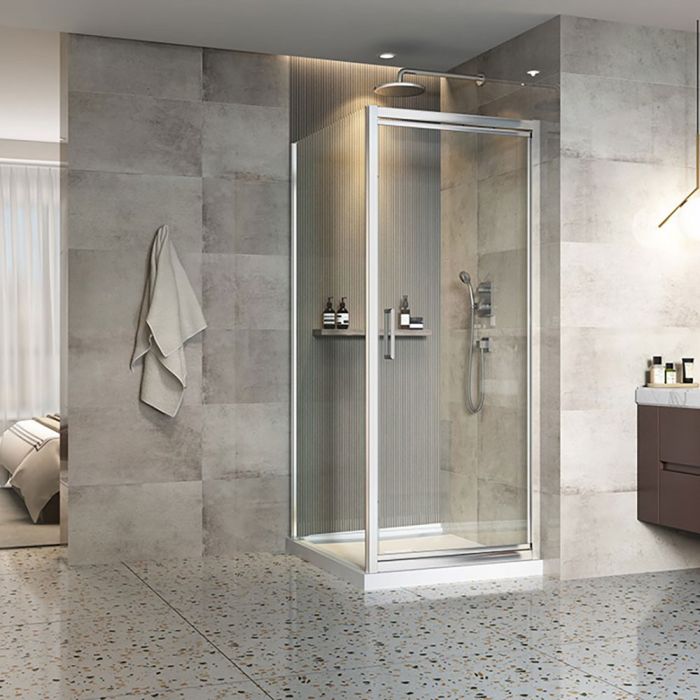 Porte de douche 32 po x Xenia 42 po en coin chrome carré mur à droite