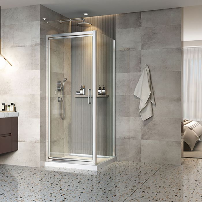 Porte de douche 36 po x Xenia 32 po en coin chrome carré mur à gauche